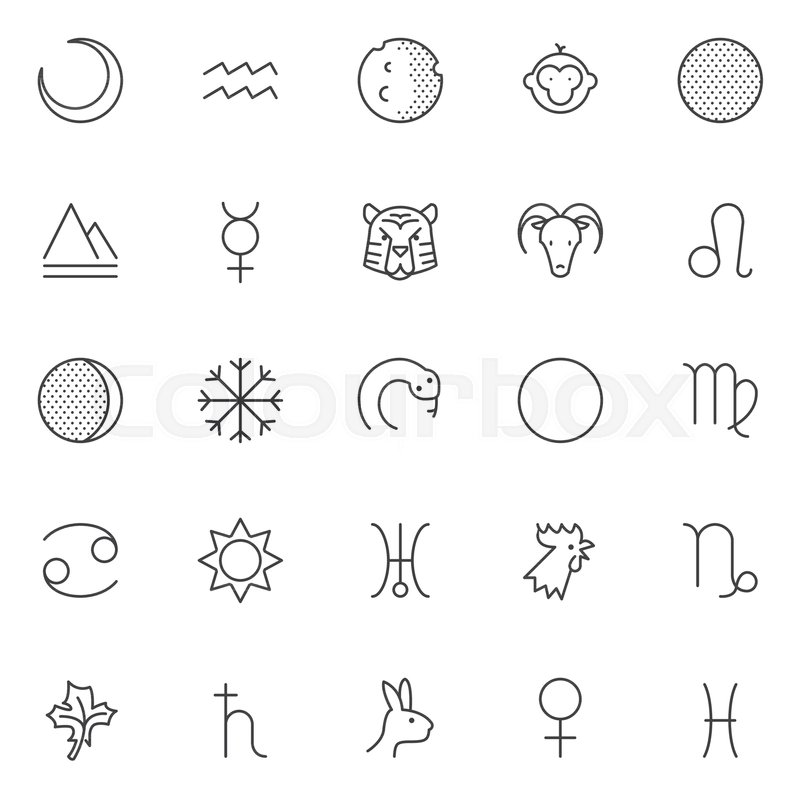800x800 Astrology Outline Icons Set. Linear Style Symbols Collection, Line