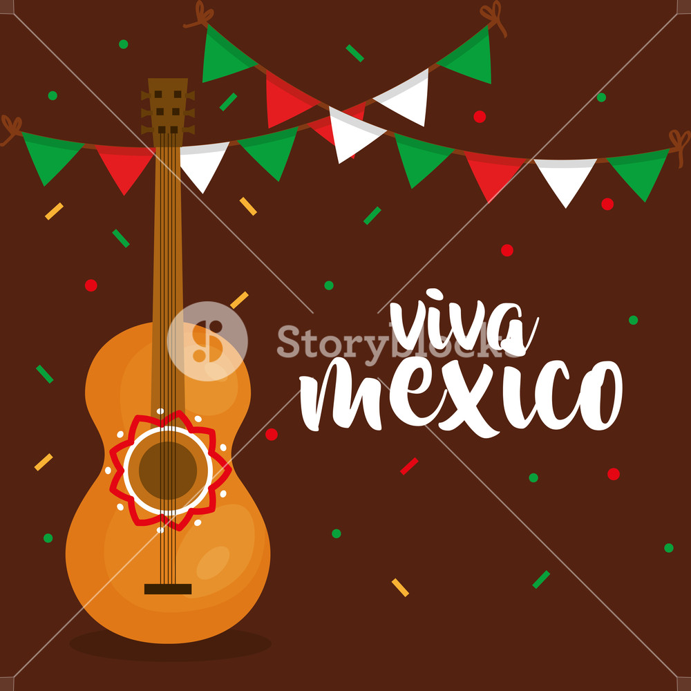 1000x1000 Guitar Instrument Viva Mexico Poster Vector Illustration Design