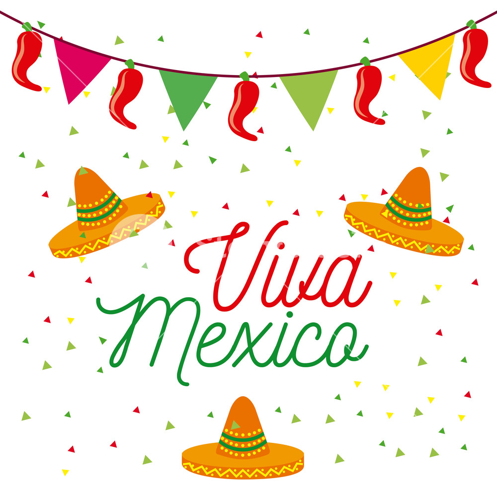 1000x1000 Viva Mexico Poster Colored Hats And Pennant Decoration Celebration