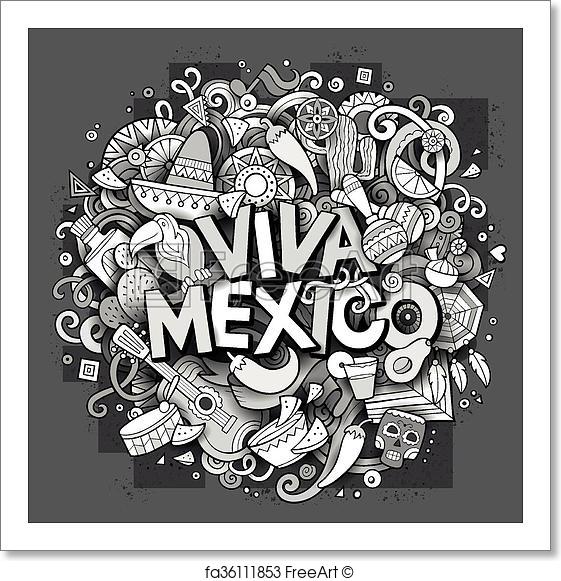 561x581 Free Art Print Of Viva Mexico Sketchy Outline Festive Background