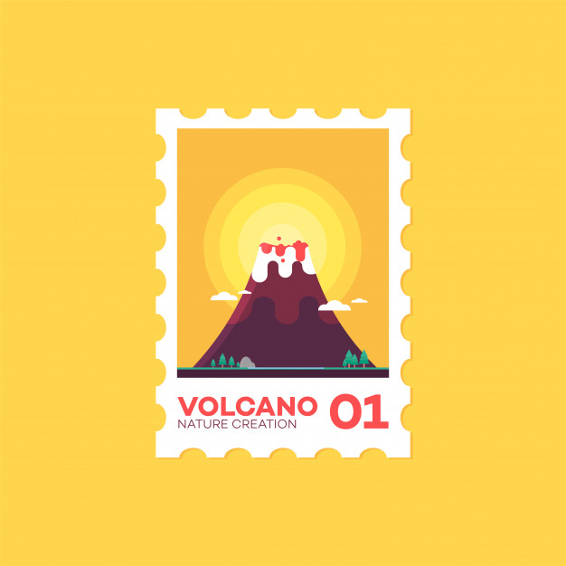 626x626 Postage Stamp Volcano Flat Cute Style Icon Vector Illustration