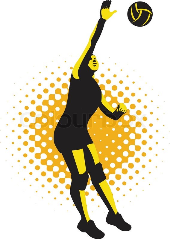 568x800 Volleyball Player Spiking Ball Retro Stock Vector Colourbox
