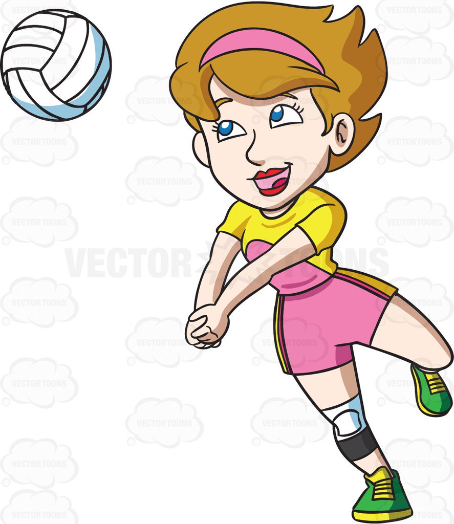 887x1024 A Happy Female Volleyball Player Clipart By Vector Toons