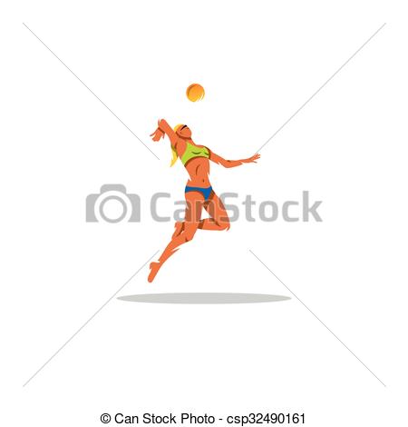 450x470 Beach Volleyball Player. Vector Illustration. The Girl Makes A