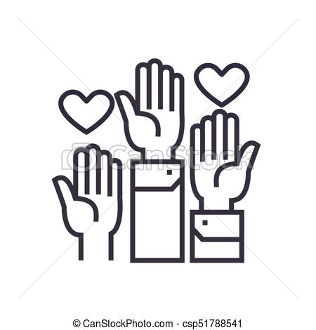 450x470 Volunteer Hands Linear Icon, Sign, Symbol, Vector On Isolated