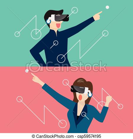 450x470 Man Wearing Virtual Reality Headset. Vector Illustration.