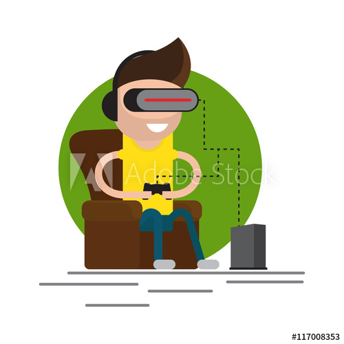 500x500 Vr Gaming. Man Sitting In An Armchair And Playing Using Vr Headset