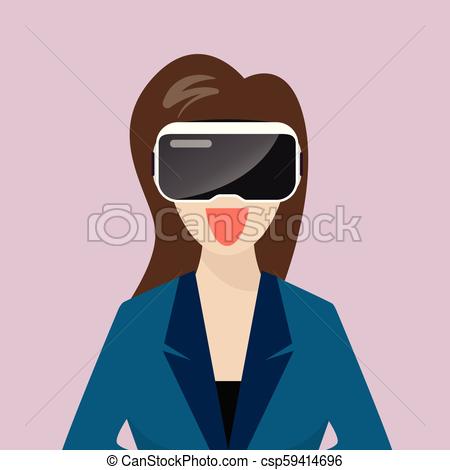 450x470 Woman Wearing Virtual Reality Headset. Vector Illustration.