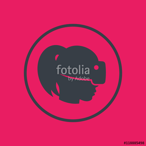 500x500 Virtual Reality Icon In Circle, Girl In Vr Headset, Vector