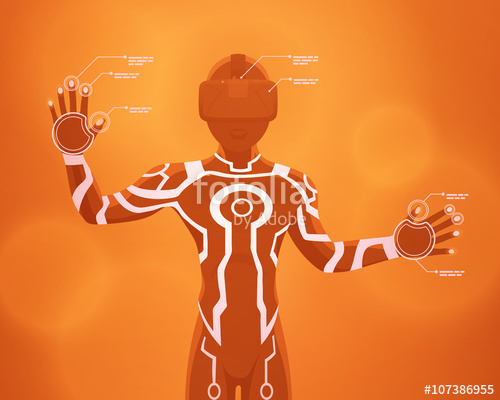 500x400 Futuristic Male Figure In The Vr Headset. Vector Concept