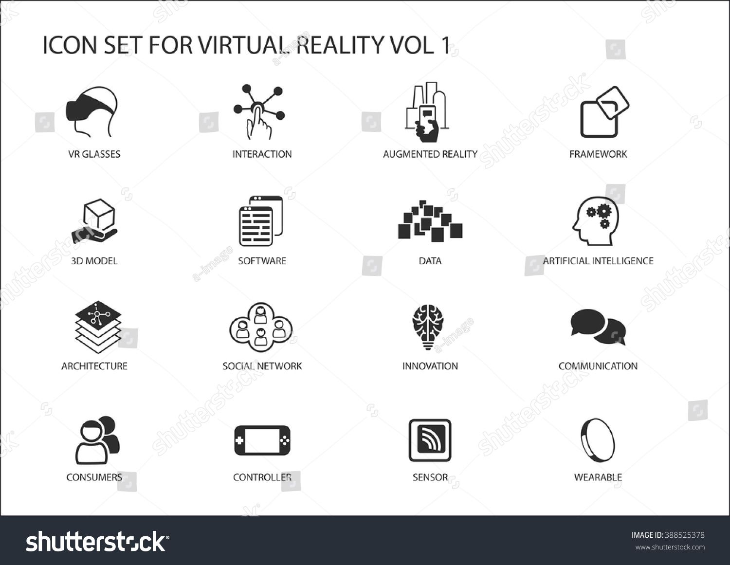 1500x1161 Virtual Reality (Vr) Vector Icon Set. Multiple Symbols In Flat