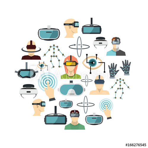 500x500 Virtual Reality Flat Icons Set. Vr Vector Illustration For Design