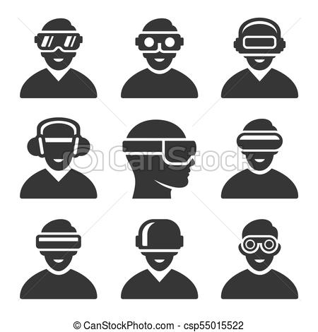 450x470 Virtual Reality Vr Headset Icons Set. Vector Illustration.