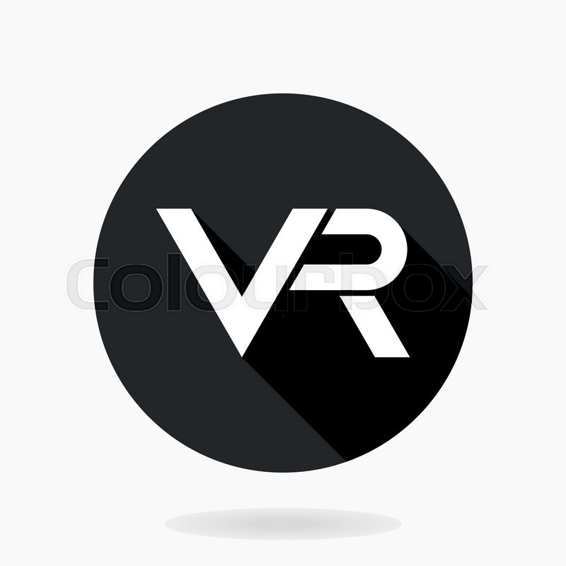 800x800 Fine Vector Icon With White Vr Logo In Black Circle. Flat Design