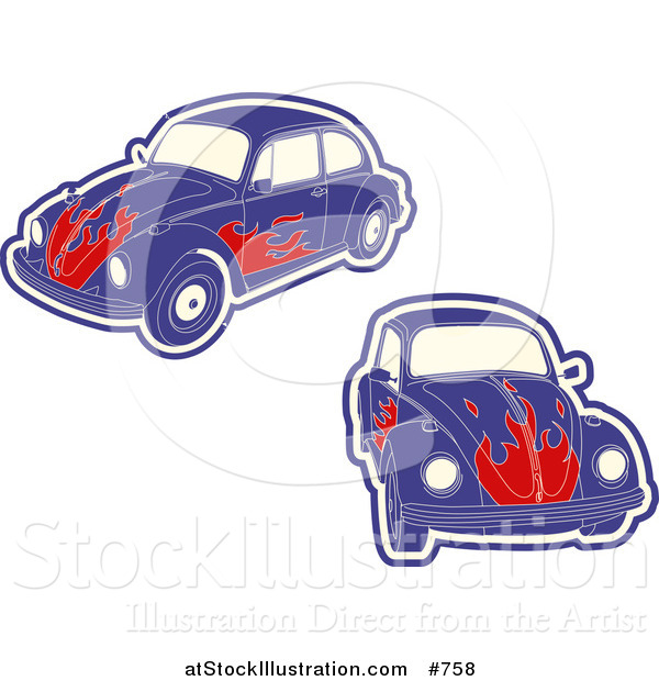 600x620 Vector Illustration Of Purple Vw Bug Cars With Flames By