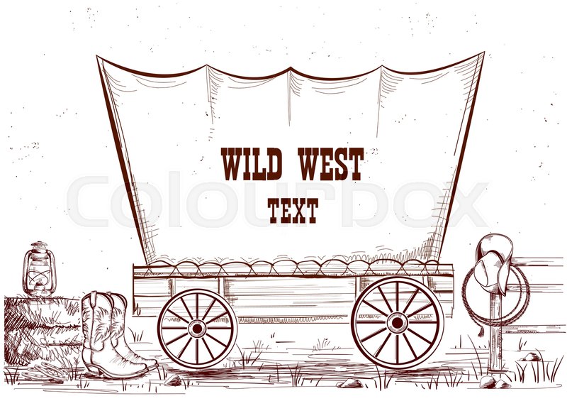 800x565 Wild West Wagon.vector Hand Draw Illustration Background For Text