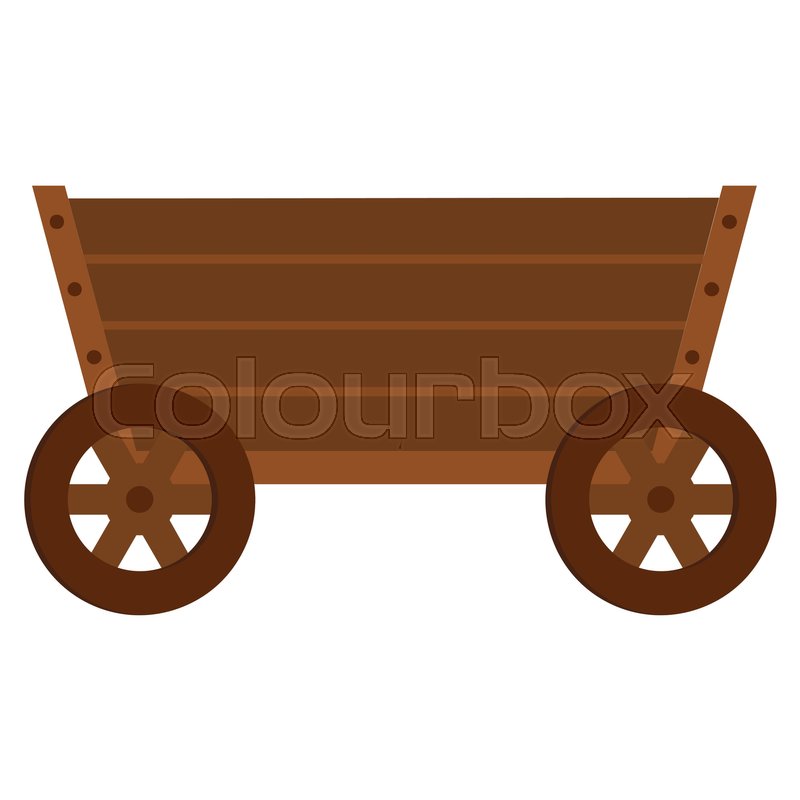 800x800 Wooden Cart Flat Cartoon Icon. Wagon Vector Illustration For