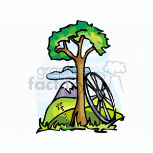 300x300 Royalty Free Wagon Wheel Propped Against A Tree 128782 Vector Clip