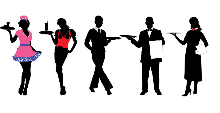 844x436 Waiter And Waitresses Silhouette Vector