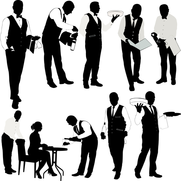 600x599 Waiter Silhouette Vector Set Free Download