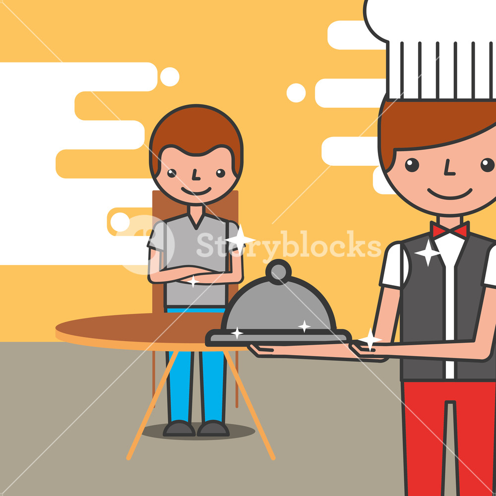 1000x1000 Hotel Service Restaurant Customer And Waiter Vector Illustration