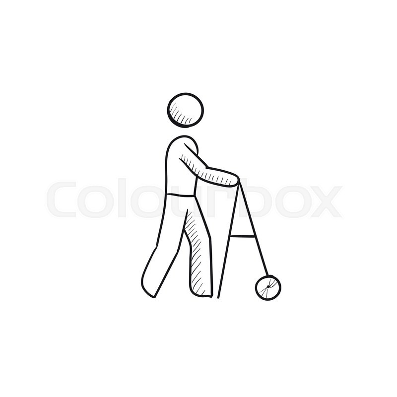 800x800 Man With Walker Vector Sketch Icon Isolated On Background. Hand