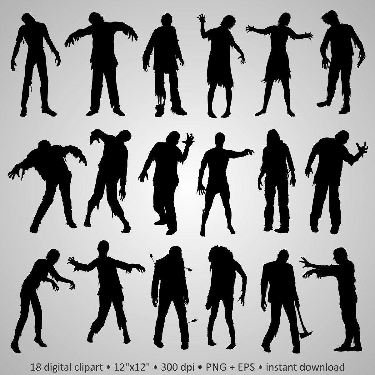 1200x1200 Buy 2 Get 1 Free! Digital Clipart Zombie Silhouettes, Walking Dead