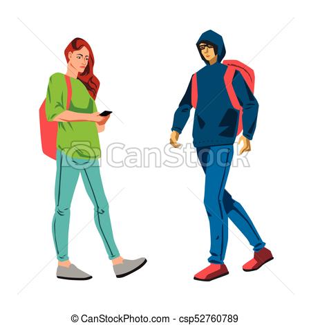 450x470 Young Students Walking Vector Illustration. Vector Flat