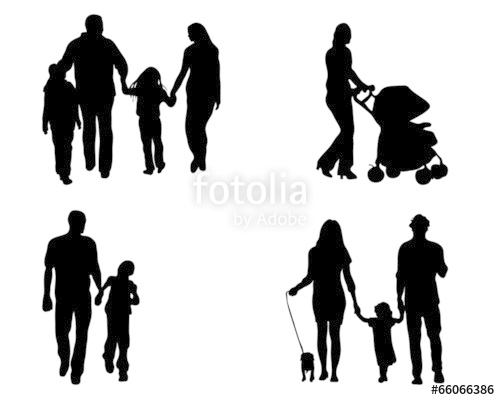 500x400 Black Silhouettes Of Family In Walks, Vector Stock Image And