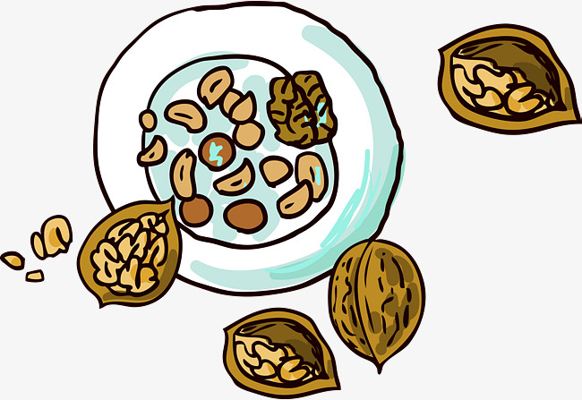 650x447 Hand Painted Walnut Snack Vector, Hand Vector, Painted Vector