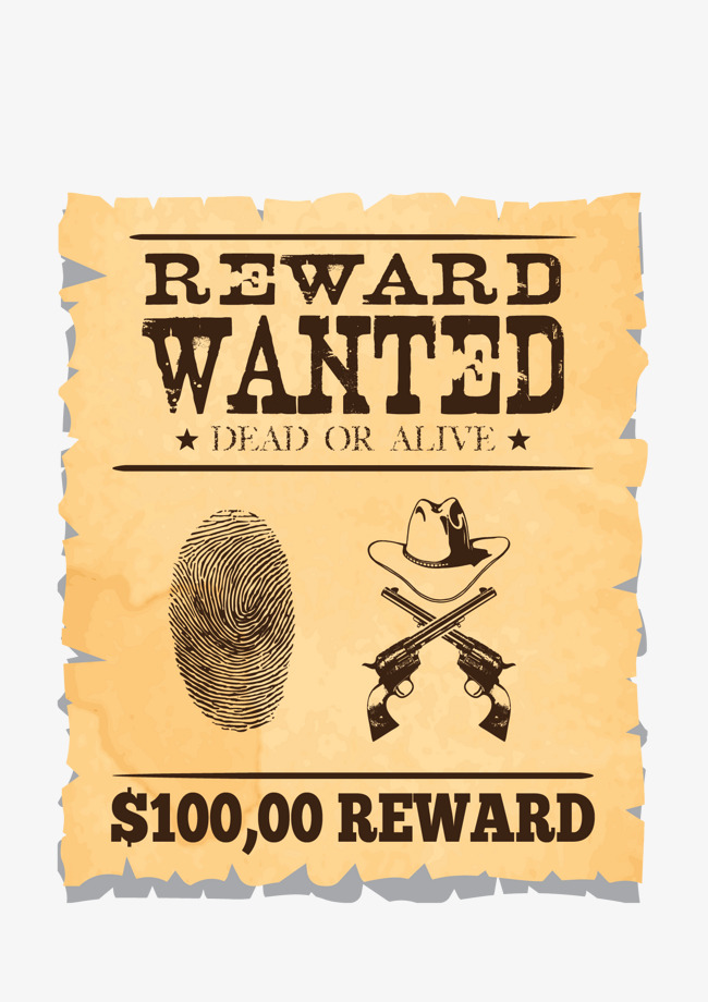 650x920 Wanted Poster Vector, Retro, Yellowed, The Island Png And Vector