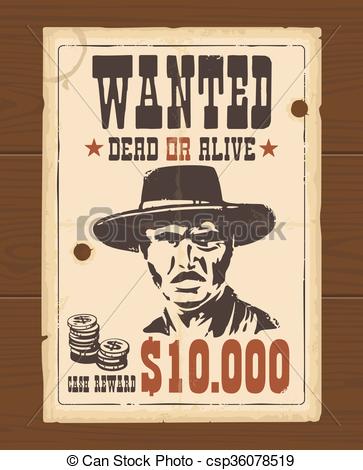 363x470 Vector Vintage Western Retro Wanted Poster . Vector Vintage