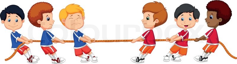 800x219 Vector Illustration Of Group Cartoon Of Children Playing Tug Of