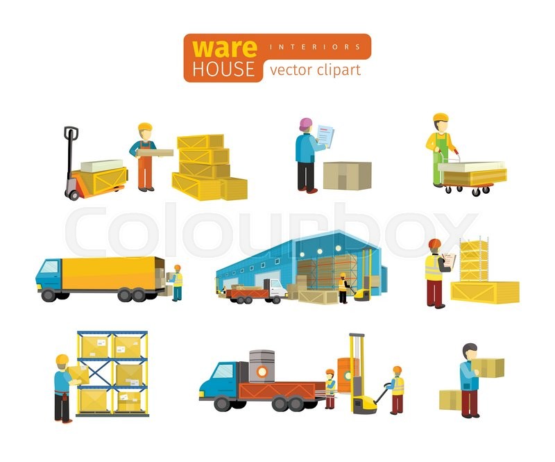 800x665 Set Of Equipment Delivery Process Of The Warehouse. Interior