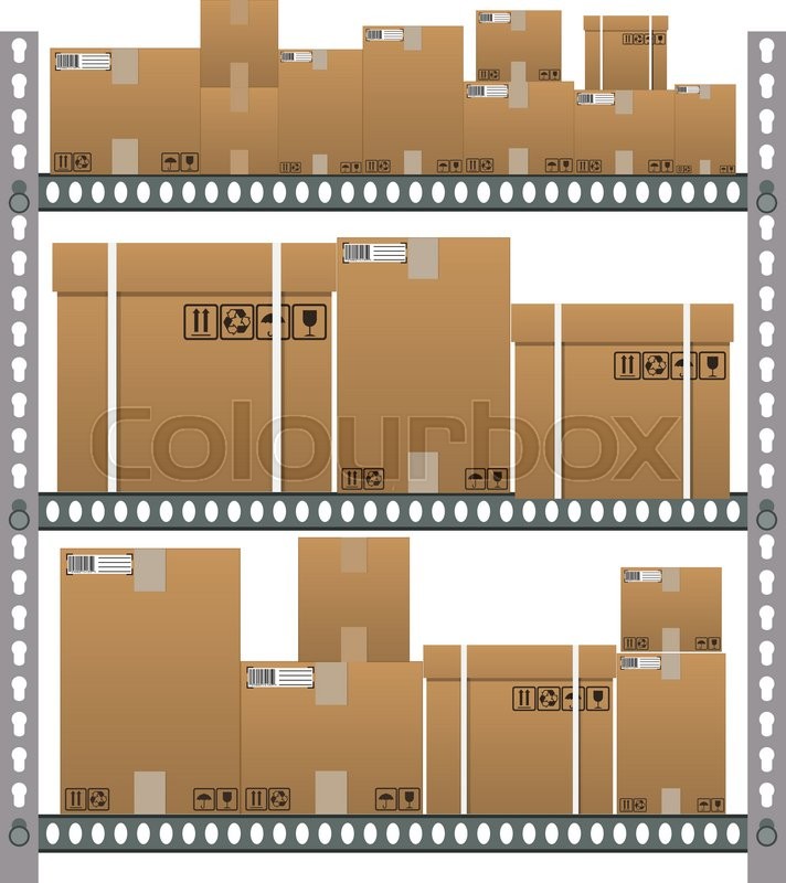 712x800 Metallic Shelves With Cartoon Brown Boxes. Part Of Warehouse