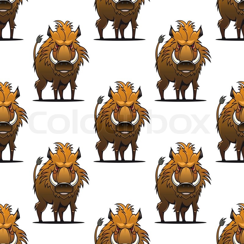 800x800 Fierce Angry Wild Boar Or Warthog Seamless Pattern Standing