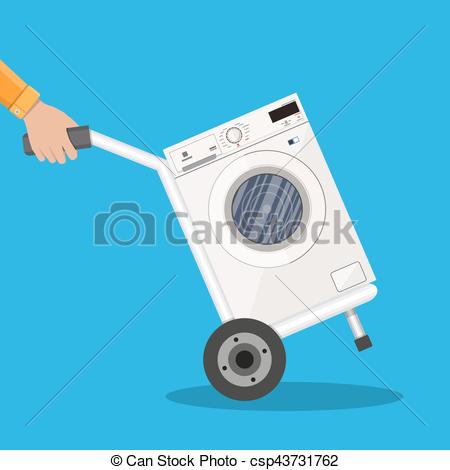 450x470 Metallic Hand Truck With Washing Machine. Delivery Concept. Vector