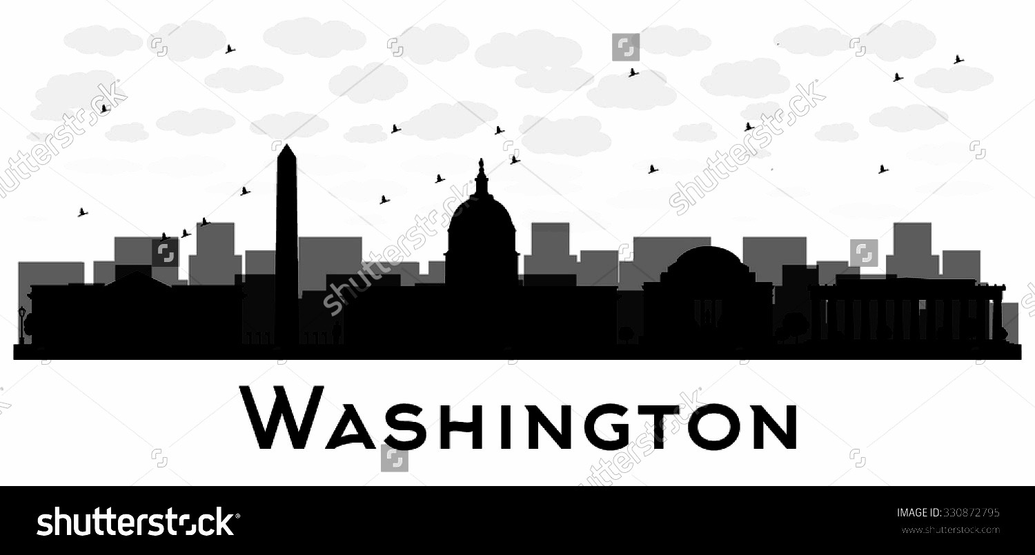 1500x805 Stock Vector Washington Dc City Skyline Black And White Silhouette