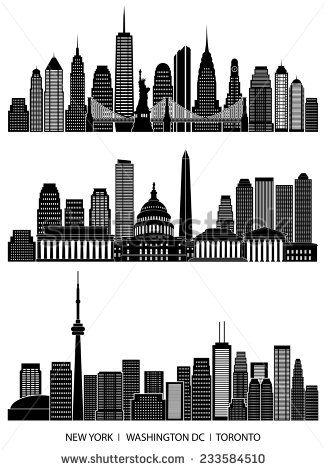 326x470 City Skyline Detailed Silhouette Set (New York, Washington Dc