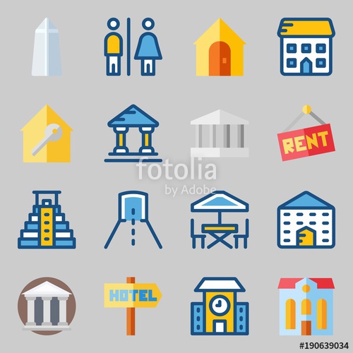500x500 Icons Set About Construction. With Washington Monument, Museum