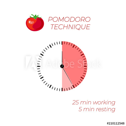 500x500 Vector Illustration Technique Pomodoro, Time Management, Watch