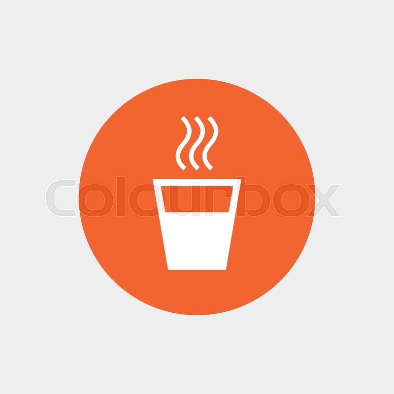 800x800 Hot Water Sign Icon. Hot Drink Glass Symbol. Orange Circle Button