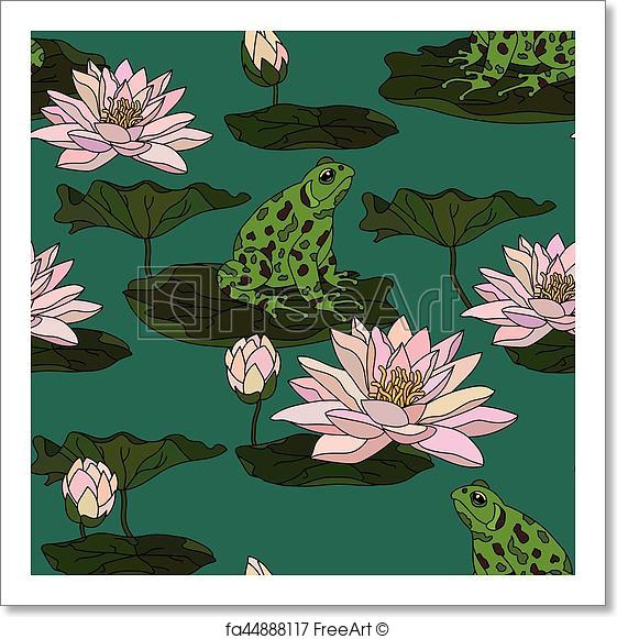 561x581 Free Art Print Of Seamless Pattern With Water Lily. Vector