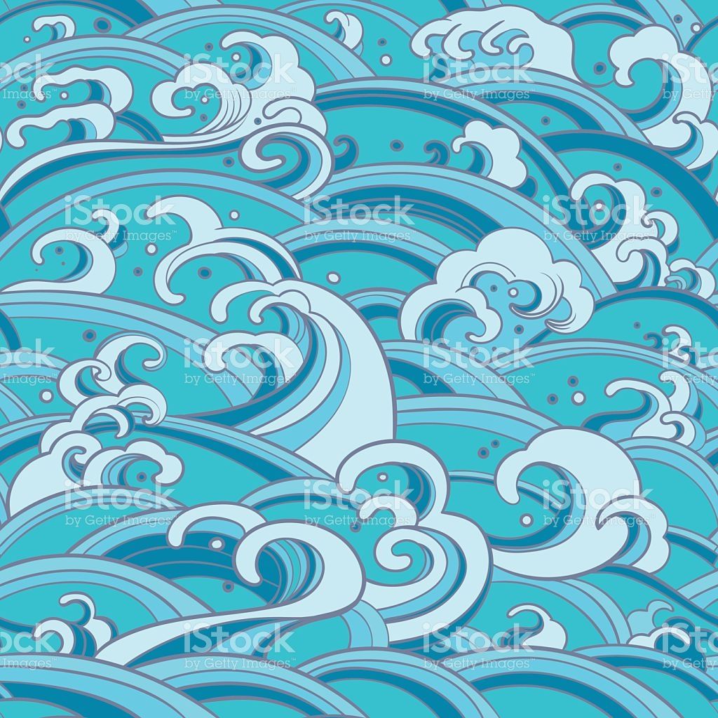 1024x1024 Traditional Oriental Seamless Pattern With Ocean Waves, Foam
