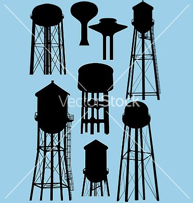 380x400 Water Tower Silhouettes Vector 564531