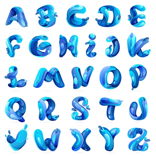 600x600 Creative 26 Blue Water Alphabet Vector Graphics My Free