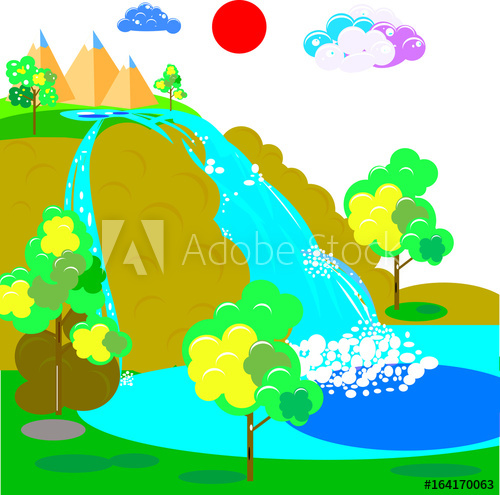 500x495 Waterfall, Vector Art And Illustration.