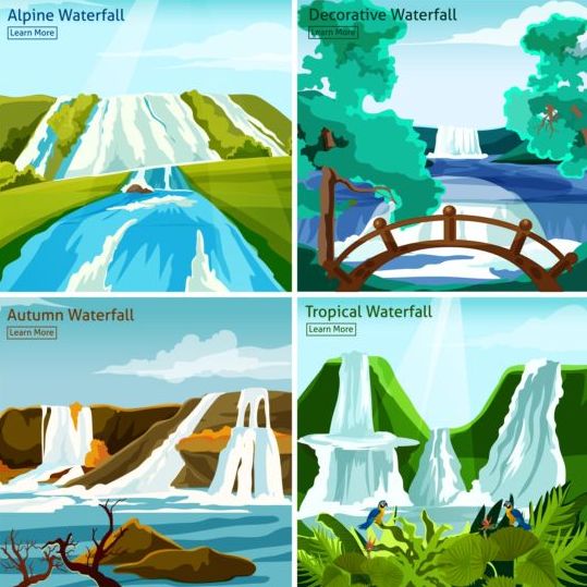 539x539 Waterfall With Four Seasons Landscapes Vector Free Download