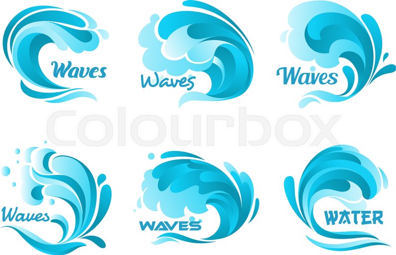 800x515 Water Waves Splash. Vector Ocean Wave Isolated Icons. Blue Water
