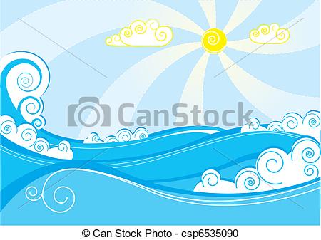 450x337 Abstract Sea Waves. Vector Illustration On Blue White.
